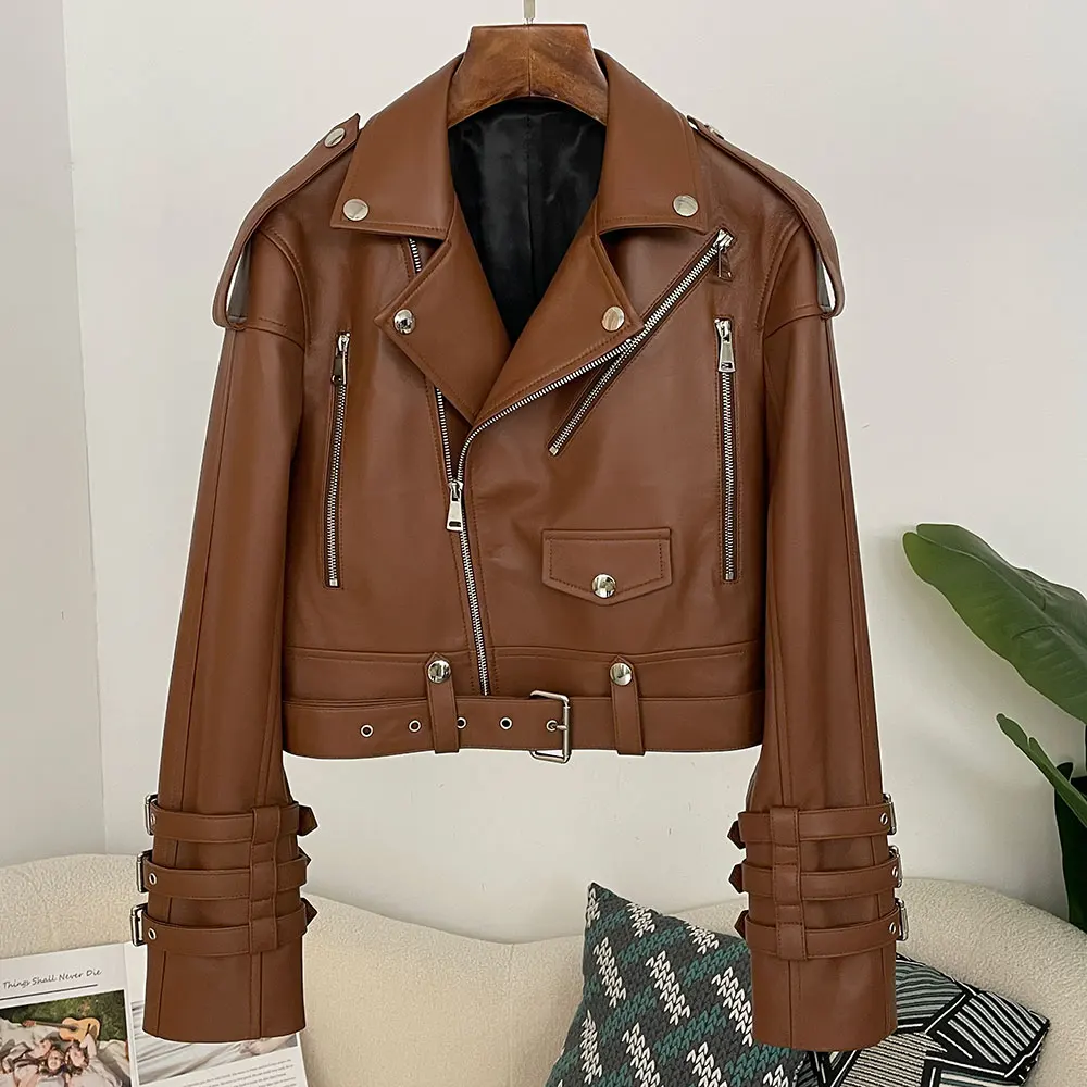 Women'S Fashion Utility Jacket - Kadın Hakiki Deri Kullanışlı Ceket Açık