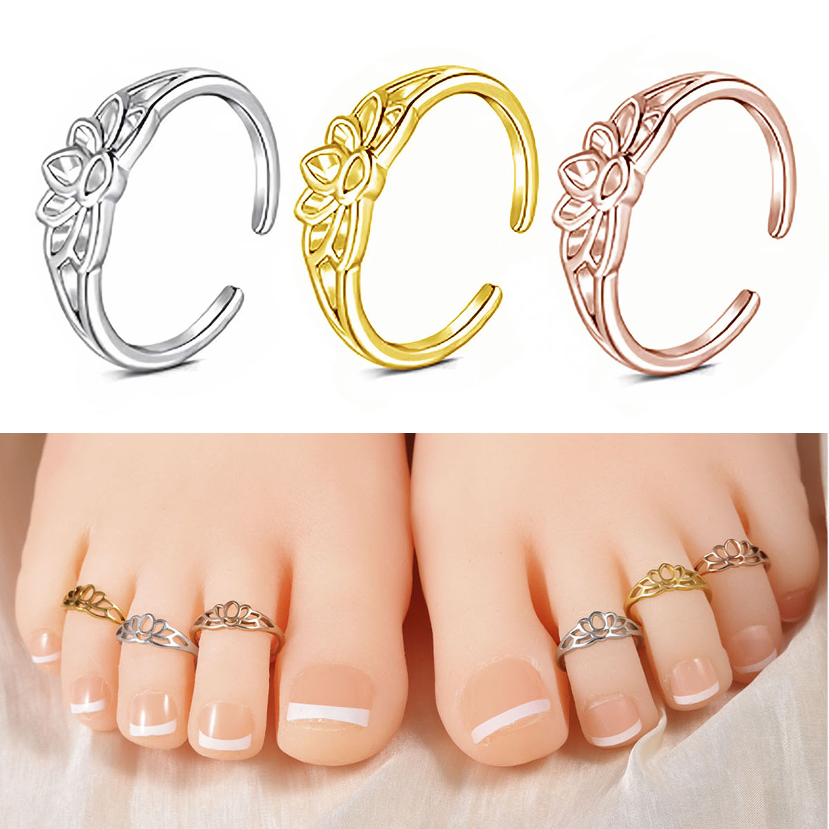 Women'S Fashion Rings Gold - Paslanmaz Çelik Lotus Çiçek Ayak Halkası