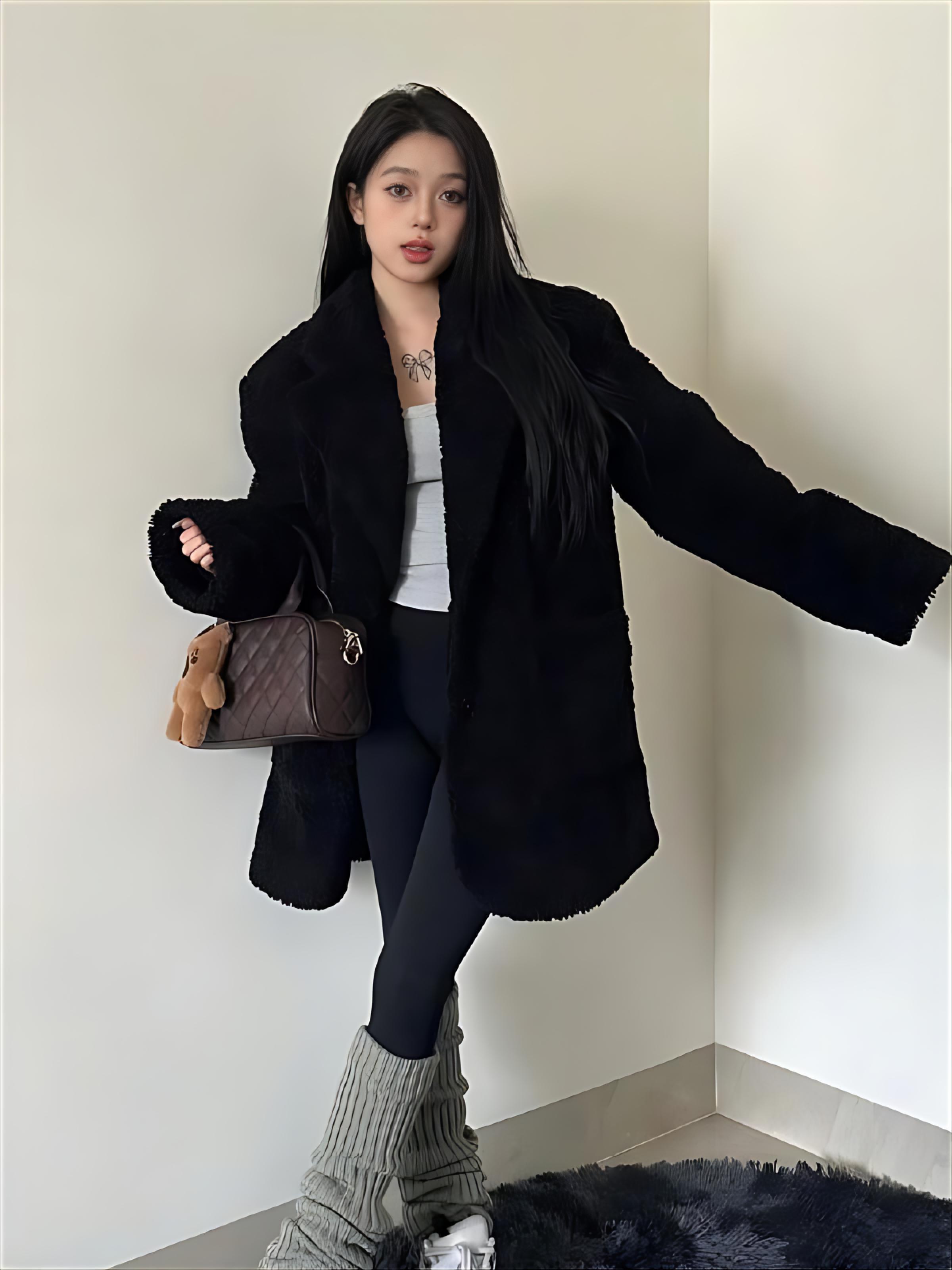 Women'S Fashion Utility Jacket - Kuzu Yünü Ceket Bahar Kadın Büzgülü