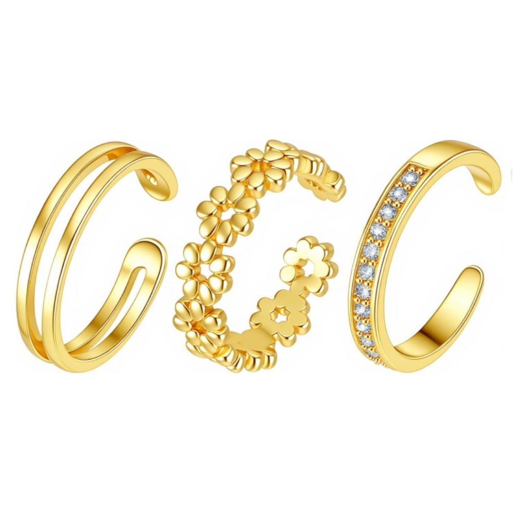 Women'S Fashion Rings Gold - 3 adet altın açık ayarlanabilir yüzük