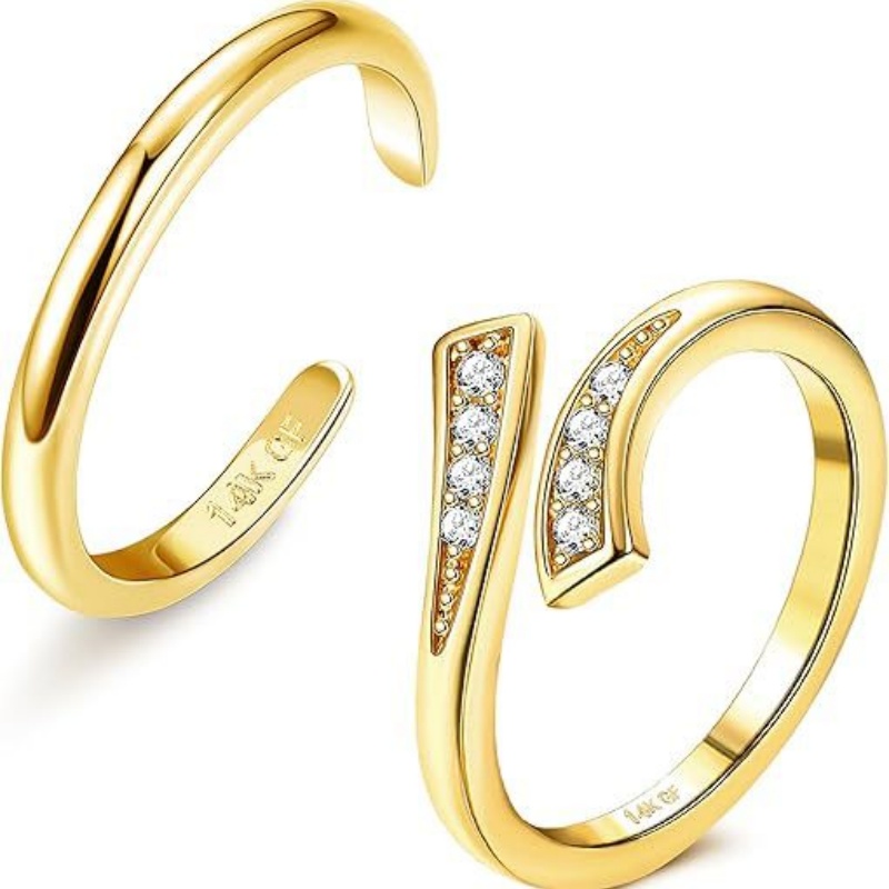 Women'S Fashion Rings Gold - 14 Ayar Altın Kaplama Ayarlanabilir Zirkon