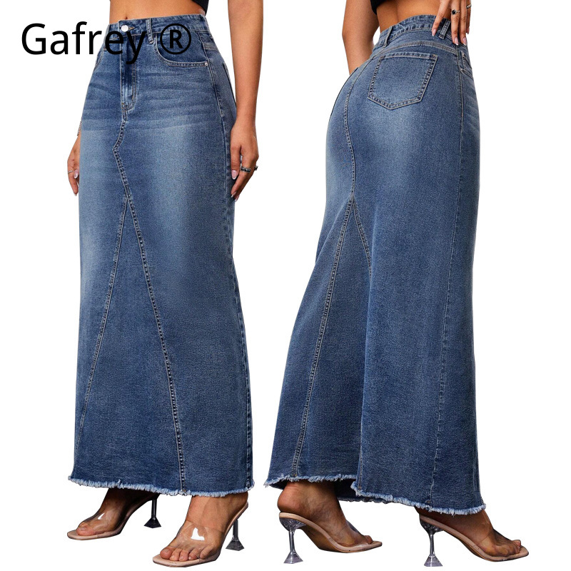 Women Fashion Jeans - Kadınlar İçin Kot Midi Etek Yüksek