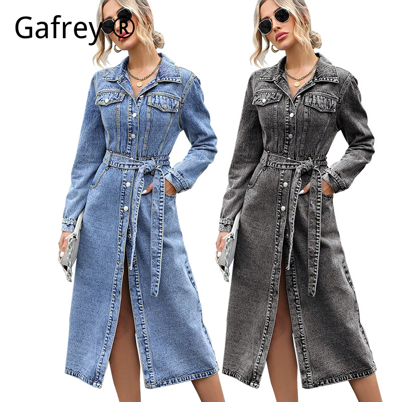 Women Fashion Jeans - Kadınlar Uzun Kollu Denim Elbise Sonbahar