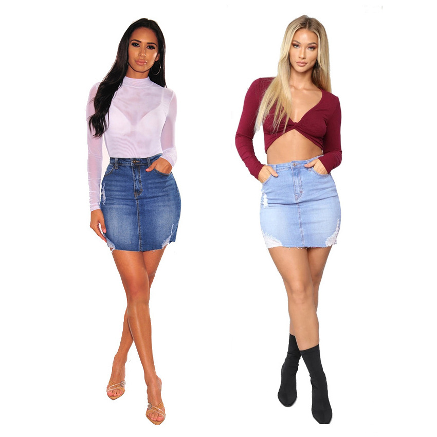 Women Fashion Jeans - Kadınlar için sıkıntılı denim mini etekler