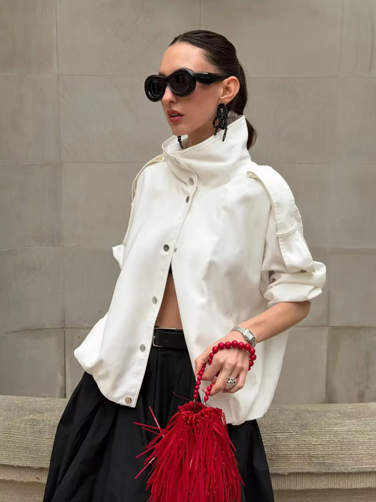 Katı Yüksek Dik Yaka Çıtçıtlı  - Women'S Fashion Utility Jacket incelemesi ve fiyatı