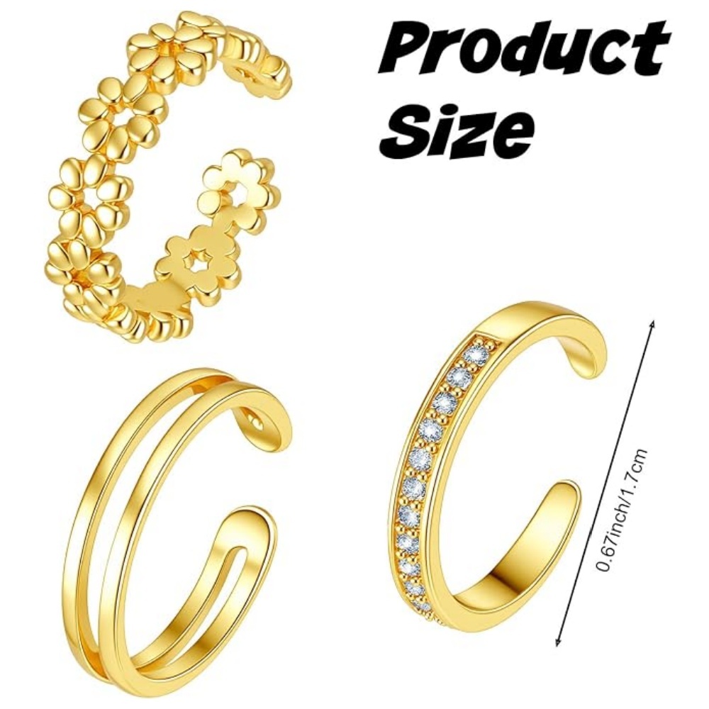 3 adet altın açık ayarlanabili - Women'S Fashion Rings Gold incelemesi ve fiyatı