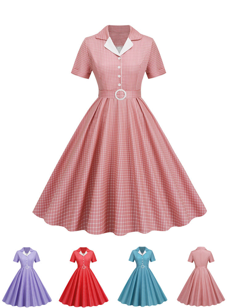 Ekose Vintage Ofis Yaz Elbisel - Women'S Fashion From The 60S incelemesi ve fiyatı