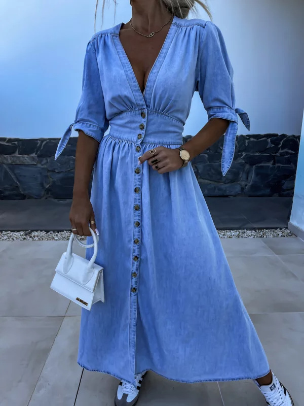 Şık Kot Elbise V Yaka Kısa Kol - Women Fashion Jeans incelemesi ve fiyatı